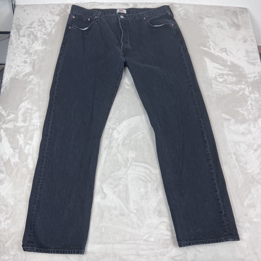 Levis Original 501 Jeans Mens 42x34 Black Denim Button Fly Straight Y2K‎ Grunge